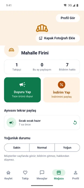 Esnafın Mağaza ekranı